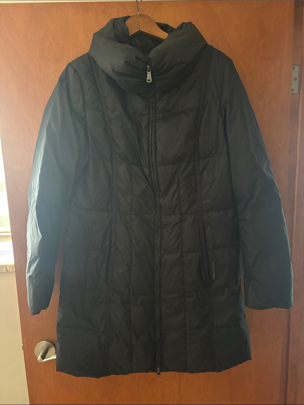 Geox Black Long Puffer Coat with High Collar
